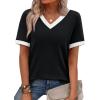 image:imageWIHOLL Short Sleeve Sweater for Women V Neck Spring Summer Tops 2026 Work Business Casual Outfits Trendy Clothes0color Block Black 01