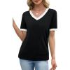 image:imageWIHOLL Short Sleeve Sweater for Women V Neck Spring Summer Tops 2026 Work Business Casual Outfits Trendy Clothes0color Block Black 01