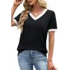 image:imageWIHOLL Short Sleeve Sweater for Women V Neck Spring Summer Tops 2026 Work Business Casual Outfits Trendy Clothes0color Block Black 01