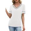 image:imageWIHOLL Short Sleeve Sweater for Women V Neck Spring Summer Tops 2026 Work Business Casual Outfits Trendy Clothes1color Block White