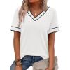 image:imageWIHOLL Short Sleeve Sweater for Women V Neck Spring Summer Tops 2026 Work Business Casual Outfits Trendy Clothes1color Block White