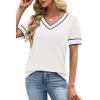 image:imageWIHOLL Short Sleeve Sweater for Women V Neck Spring Summer Tops 2026 Work Business Casual Outfits Trendy Clothes1color Block White