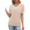 image:imageWIHOLL Short Sleeve Sweater for Women V Neck Spring Summer Tops 2026 Work Business Casual Outfits Trendy Clothes2color Block Apricot