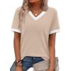 image:imageWIHOLL Short Sleeve Sweater for Women V Neck Spring Summer Tops 2026 Work Business Casual Outfits Trendy Clothes2color Block Apricot