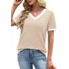 image:imageWIHOLL Short Sleeve Sweater for Women V Neck Spring Summer Tops 2026 Work Business Casual Outfits Trendy Clothes2color Block Apricot