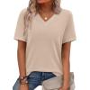 image:imageWIHOLL Short Sleeve Sweater for Women V Neck Spring Summer Tops 2026 Work Business Casual Outfits Trendy ClothesApricot