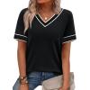image:imageWIHOLL Short Sleeve Sweater for Women V Neck Spring Summer Tops 2026 Work Business Casual Outfits Trendy ClothesColor Block Black 02
