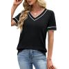 image:imageWIHOLL Short Sleeve Sweater for Women V Neck Spring Summer Tops 2026 Work Business Casual Outfits Trendy ClothesColor Block Black 02