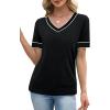 image:imageWIHOLL Short Sleeve Sweater for Women V Neck Spring Summer Tops 2026 Work Business Casual Outfits Trendy ClothesColor Block Black 02