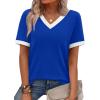 image:imageWIHOLL Short Sleeve Sweater for Women V Neck Spring Summer Tops 2026 Work Business Casual Outfits Trendy ClothesColor Block Blue