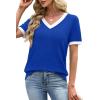 image:imageWIHOLL Short Sleeve Sweater for Women V Neck Spring Summer Tops 2026 Work Business Casual Outfits Trendy ClothesColor Block Blue