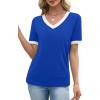 image:imageWIHOLL Short Sleeve Sweater for Women V Neck Spring Summer Tops 2026 Work Business Casual Outfits Trendy ClothesColor Block Blue