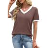image:imageWIHOLL Short Sleeve Sweater for Women V Neck Spring Summer Tops 2026 Work Business Casual Outfits Trendy ClothesColor Block Coffee