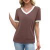 image:imageWIHOLL Short Sleeve Sweater for Women V Neck Spring Summer Tops 2026 Work Business Casual Outfits Trendy ClothesColor Block Coffee
