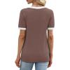 image:imageWIHOLL Short Sleeve Sweater for Women V Neck Spring Summer Tops 2026 Work Business Casual Outfits Trendy ClothesColor Block Coffee