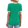 image:imageWIHOLL Short Sleeve Sweater for Women V Neck Spring Summer Tops 2026 Work Business Casual Outfits Trendy ClothesColor Block Green
