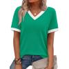 image:imageWIHOLL Short Sleeve Sweater for Women V Neck Spring Summer Tops 2026 Work Business Casual Outfits Trendy ClothesColor Block Green