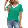 image:imageWIHOLL Short Sleeve Sweater for Women V Neck Spring Summer Tops 2026 Work Business Casual Outfits Trendy ClothesColor Block Green
