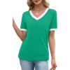 image:imageWIHOLL Short Sleeve Sweater for Women V Neck Spring Summer Tops 2026 Work Business Casual Outfits Trendy ClothesColor Block Green