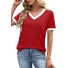 image:imageWIHOLL Short Sleeve Sweater for Women V Neck Spring Summer Tops 2026 Work Business Casual Outfits Trendy ClothesColor Block Red