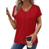 image:imageWIHOLL Short Sleeve Sweater for Women V Neck Trendy Cute Tops Business Casual Outfits Cap SleeveRed