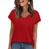 image:imageWIHOLL Short Sleeve Sweater for Women V Neck Trendy Cute Tops Business Casual Outfits Cap SleeveRed