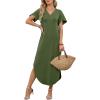 image:imageWIHOLL Summer Dresses for Women Short Sleeve Maxi Dresses V Neck Sundress with Side Slit Pockets Casual Beach DressAmy Green