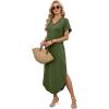 image:imageWIHOLL Summer Dresses for Women Short Sleeve Maxi Dresses V Neck Sundress with Side Slit Pockets Casual Beach DressAmy Green