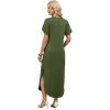 image:imageWIHOLL Summer Dresses for Women Short Sleeve Maxi Dresses V Neck Sundress with Side Slit Pockets Casual Beach DressAmy Green