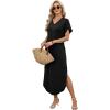 image:imageWIHOLL Summer Dresses for Women Short Sleeve Maxi Dresses V Neck Sundress with Side Slit Pockets Casual Beach DressBlack
