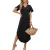 image:imageWIHOLL Summer Dresses for Women Short Sleeve Maxi Dresses V Neck Sundress with Side Slit Pockets Casual Beach DressBlack