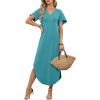 image:imageWIHOLL Summer Dresses for Women Short Sleeve Maxi Dresses V Neck Sundress with Side Slit Pockets Casual Beach DressBlue