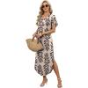 image:imageWIHOLL Summer Dresses for Women Short Sleeve Maxi Dresses V Neck Sundress with Side Slit Pockets Casual Beach DressFloral Beige