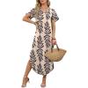image:imageWIHOLL Summer Dresses for Women Short Sleeve Maxi Dresses V Neck Sundress with Side Slit Pockets Casual Beach DressFloral Beige