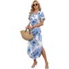 image:imageWIHOLL Summer Dresses for Women Short Sleeve Maxi Dresses V Neck Sundress with Side Slit Pockets Casual Beach DressFloral Blue