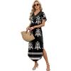 image:imageWIHOLL Summer Dresses for Women Short Sleeve Maxi Dresses V Neck Sundress with Side Slit Pockets Casual Beach DressFloral Boho
