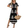 image:imageWIHOLL Summer Dresses for Women Short Sleeve Maxi Dresses V Neck Sundress with Side Slit Pockets Casual Beach DressFloral Boho