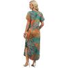 image:imageWIHOLL Summer Dresses for Women Short Sleeve Maxi Dresses V Neck Sundress with Side Slit Pockets Casual Beach DressFloral Coconut Leaves