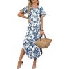 image:imageWIHOLL Summer Dresses for Women Short Sleeve Maxi Dresses V Neck Sundress with Side Slit Pockets Casual Beach DressFloral Ethnic
