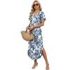 image:imageWIHOLL Summer Dresses for Women Short Sleeve Maxi Dresses V Neck Sundress with Side Slit Pockets Casual Beach DressFloral Ethnic
