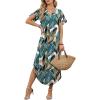 image:imageWIHOLL Summer Dresses for Women Short Sleeve Maxi Dresses V Neck Sundress with Side Slit Pockets Casual Beach DressFloral Palm Leaf