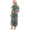 image:imageWIHOLL Summer Dresses for Women Short Sleeve Maxi Dresses V Neck Sundress with Side Slit Pockets Casual Beach DressFloral Palm Leaf