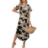image:imageWIHOLL Summer Dresses for Women Short Sleeve Maxi Dresses V Neck Sundress with Side Slit Pockets Casual Beach DressFloral Tropical Leaves