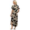 image:imageWIHOLL Summer Dresses for Women Short Sleeve Maxi Dresses V Neck Sundress with Side Slit Pockets Casual Beach DressFloral Tropical Leaves