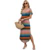 image:imageWIHOLL Summer Dresses for Women Short Sleeve Maxi Dresses V Neck Sundress with Side Slit Pockets Casual Beach DressStriped