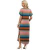 image:imageWIHOLL Summer Dresses for Women Short Sleeve Maxi Dresses V Neck Sundress with Side Slit Pockets Casual Beach DressStriped