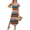 image:imageWIHOLL Summer Dresses for Women Short Sleeve Maxi Dresses V Neck Sundress with Side Slit Pockets Casual Beach DressStriped