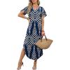 image:imageWIHOLL Summer Dresses for Women Short Sleeve Maxi Dresses V Neck Sundress with Side Slit Pockets Casual Beach DressStriped Navy