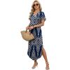image:imageWIHOLL Summer Dresses for Women Short Sleeve Maxi Dresses V Neck Sundress with Side Slit Pockets Casual Beach DressStriped Navy