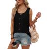 image:imageWIHOLL Tank Tops for Women Summer Tops Trendy Dressy Casual Spring Vacation Outfits Crewneck Button Down Sleeveless ShirtsBlack